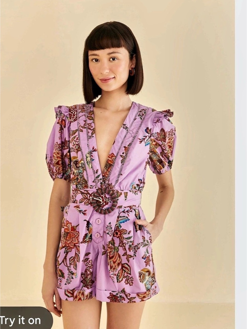 Faithfull the Brand Floral Romper in Purple & Pink Like New small